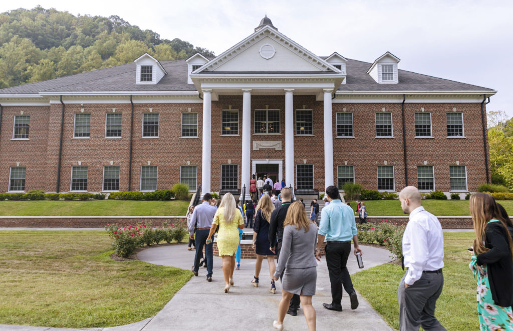 Garden Hall with students walking into the building