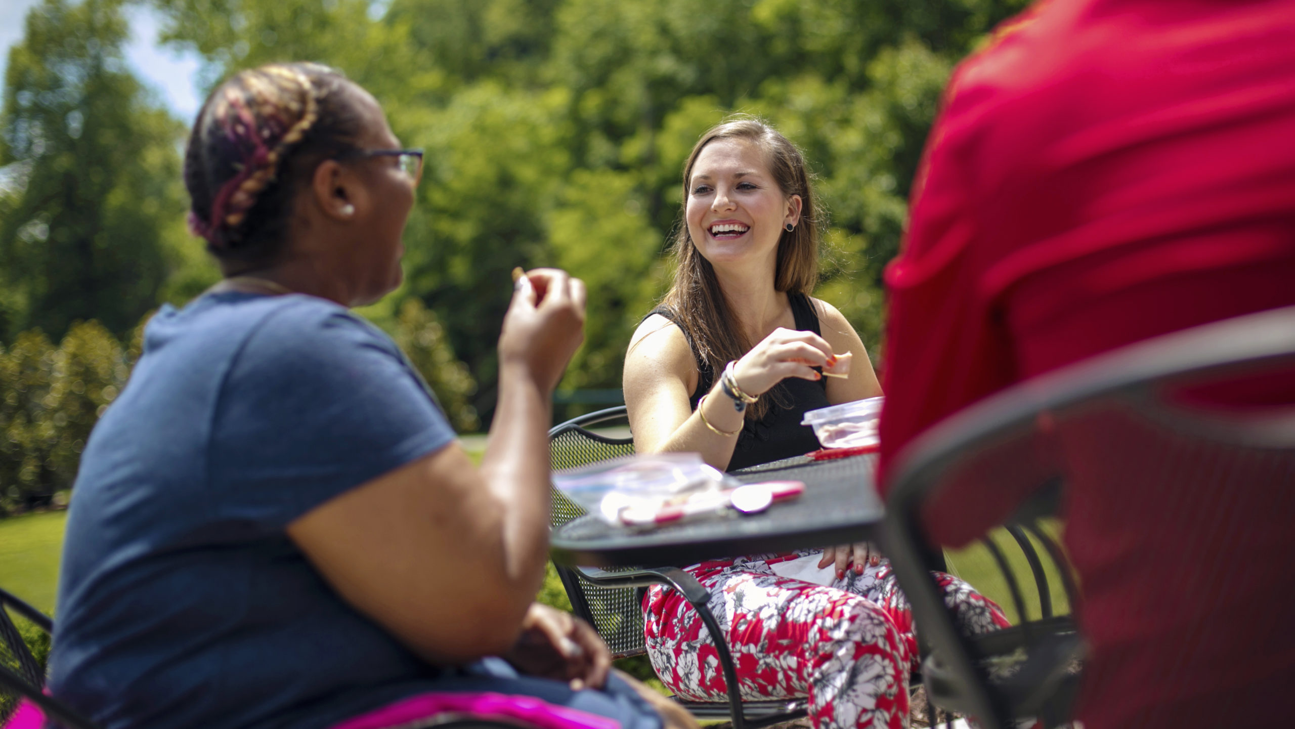 students eating outside