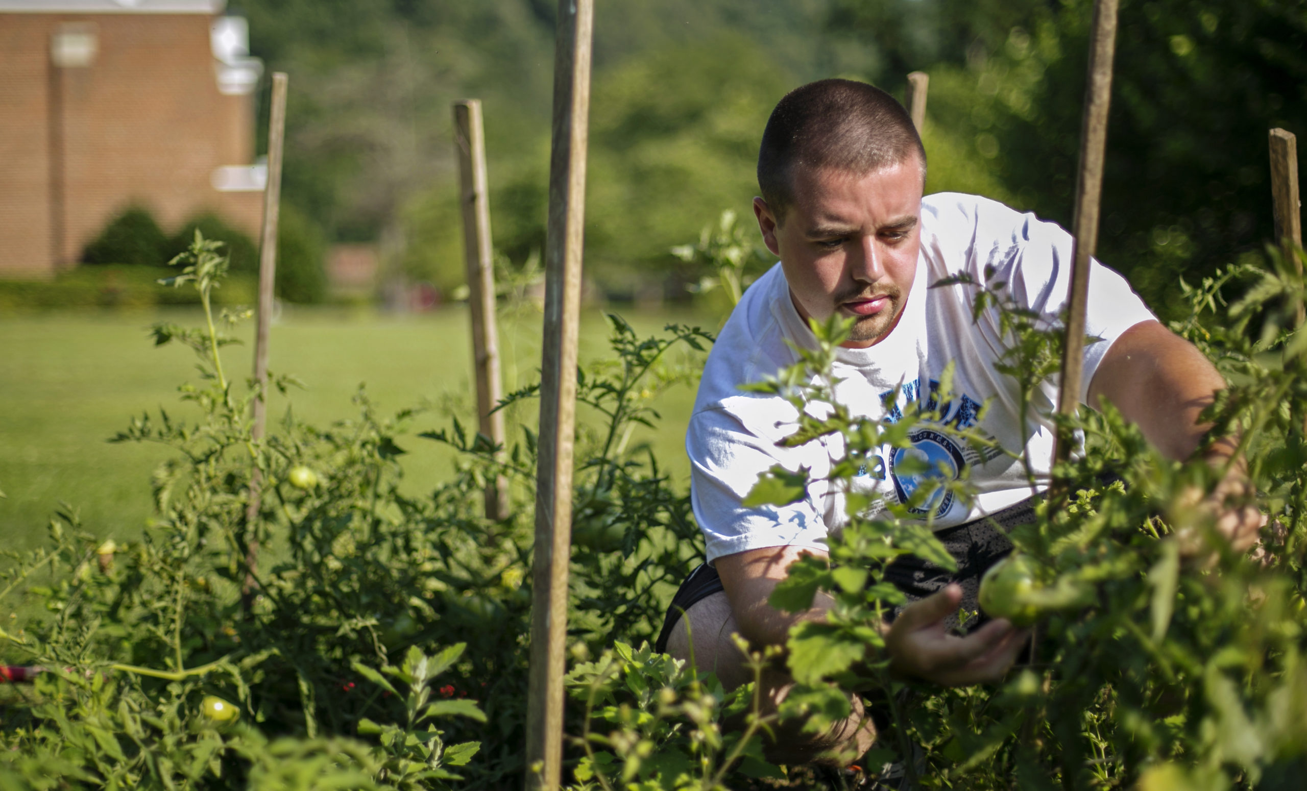 student in garden