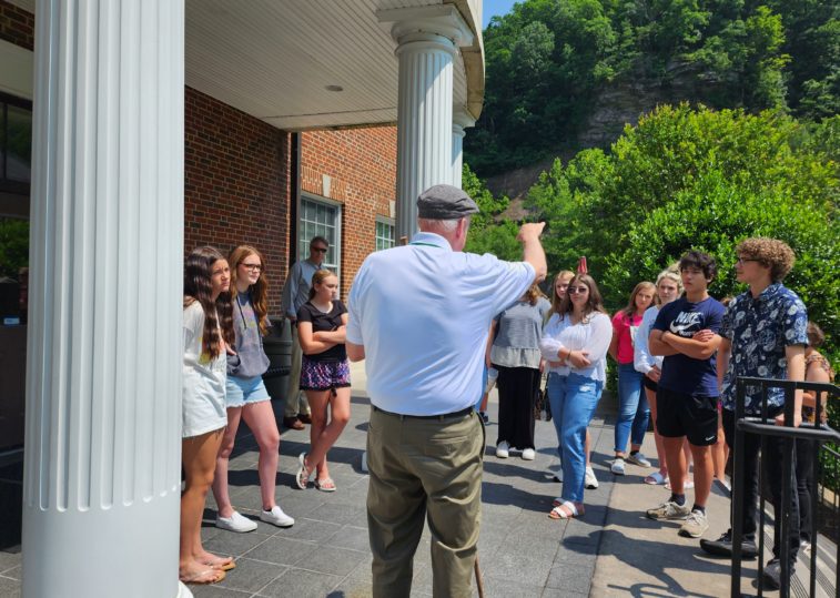 Dr. Randy Mullins talks to students